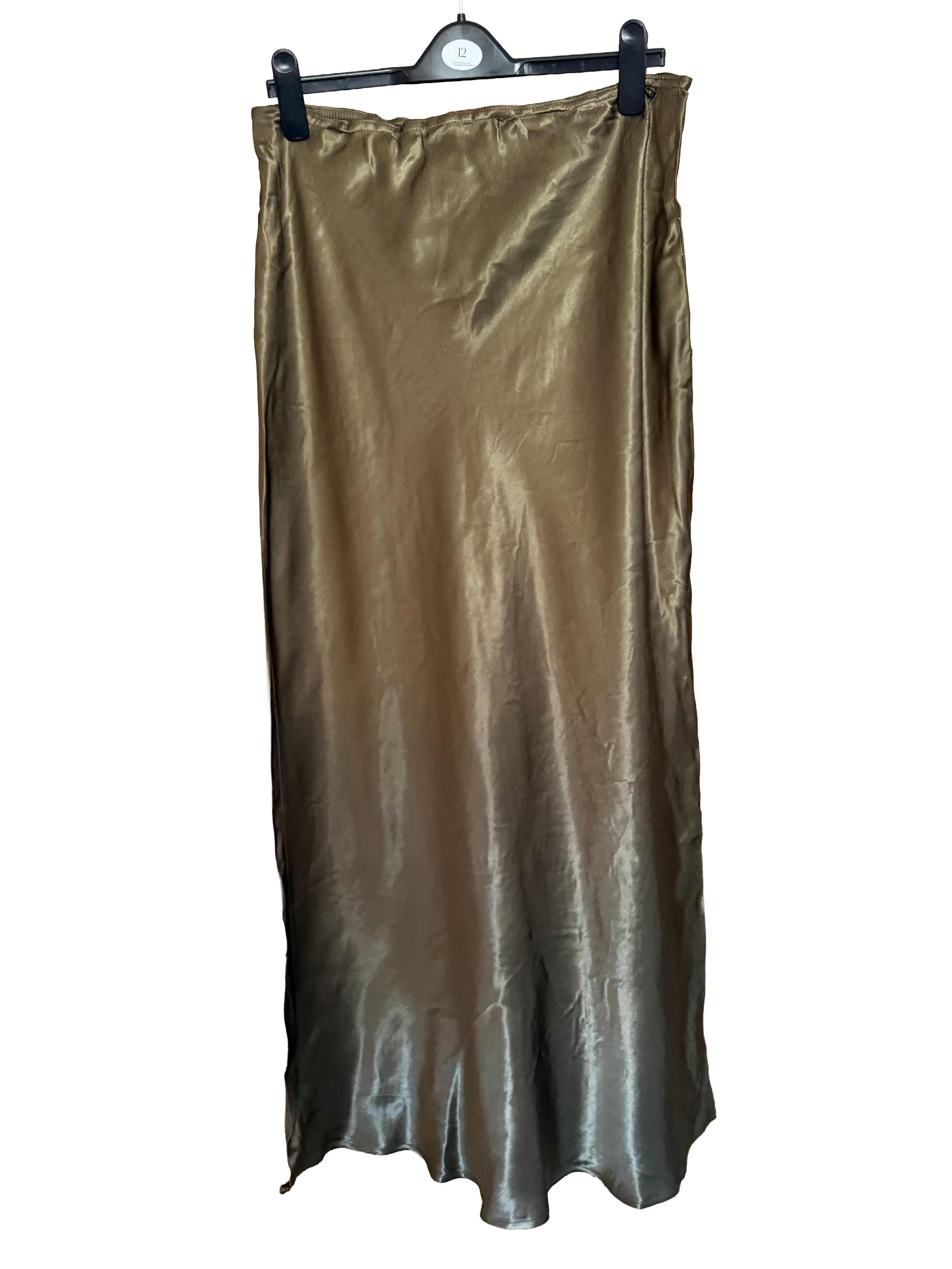 Topshop green satin skirt.png