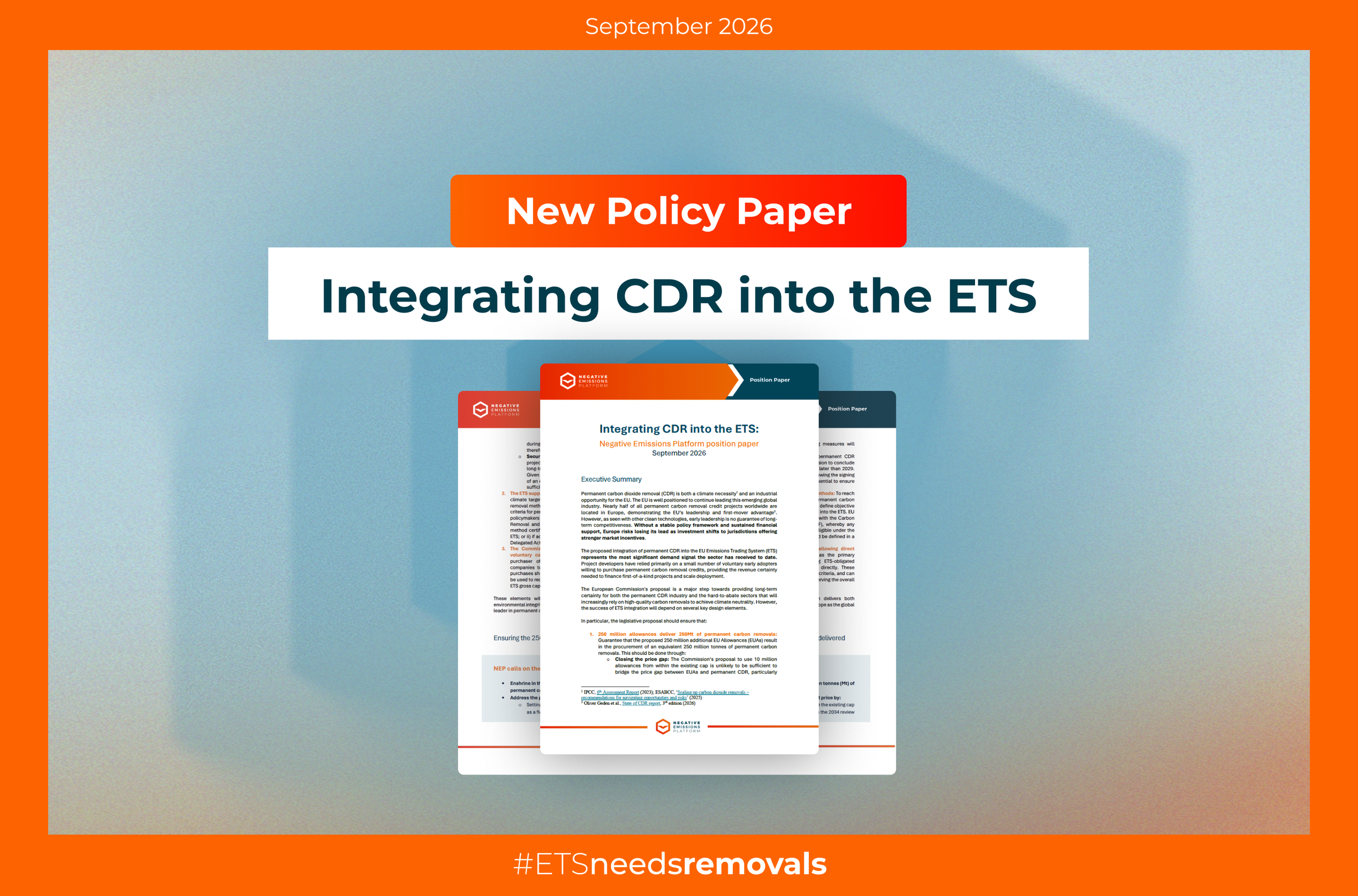 The Negative Emissions Platform has published a new position paper on integrating permanent carbon removals into the EU ETS