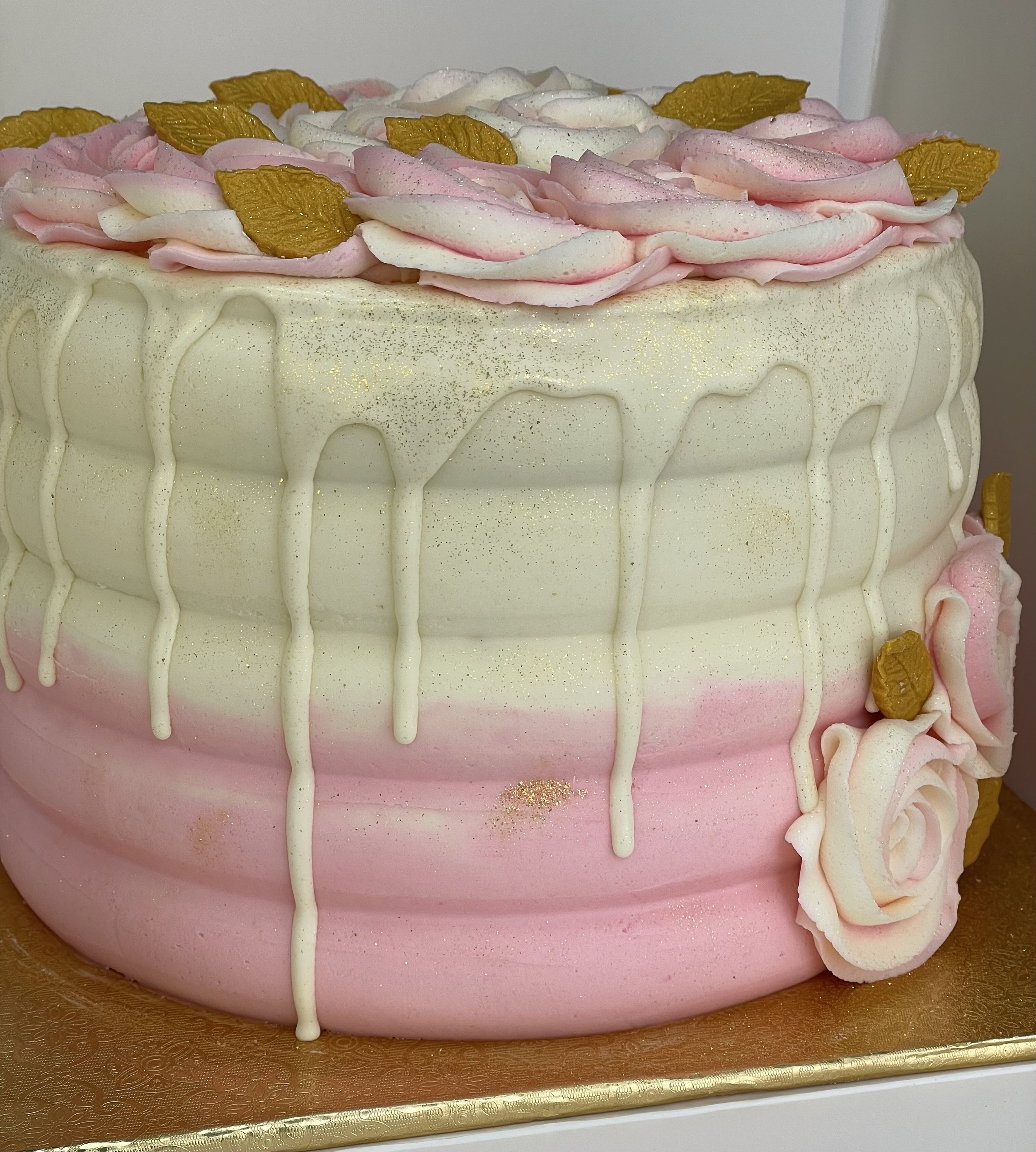 Two Tone Rosette Top Drip Cake