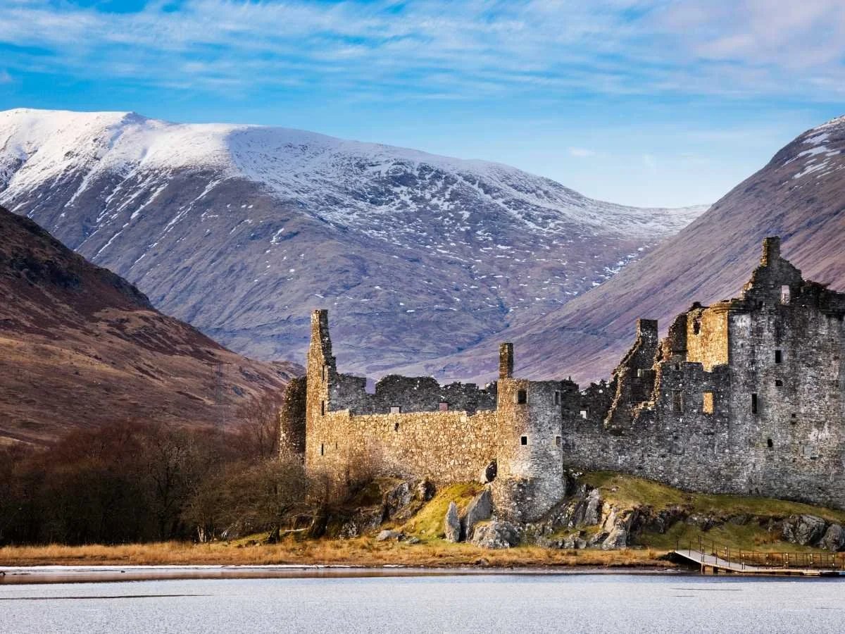 Kilchurn Castle beneath Highland mountains