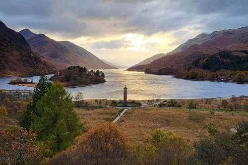The Glenfinnan Monument at the head of Loch Shiel