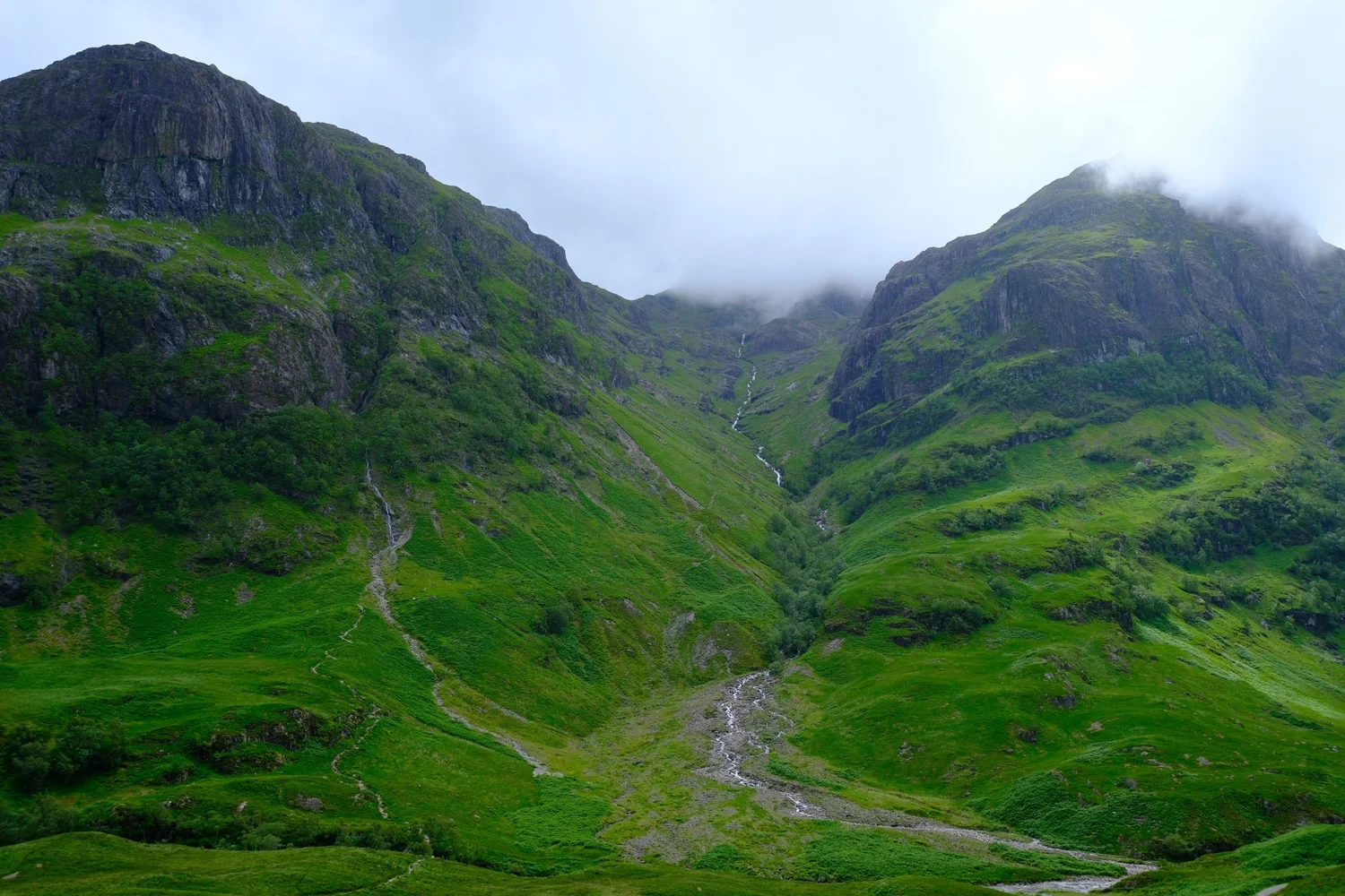 The green mountain landscape of Glencoe in the Scottish Highlands