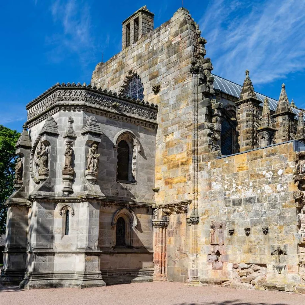 The carved stone exterior of Rosslyn Chapel