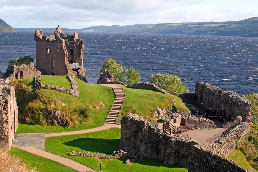 Urquhart Castle overlooking Loch Ness in summer