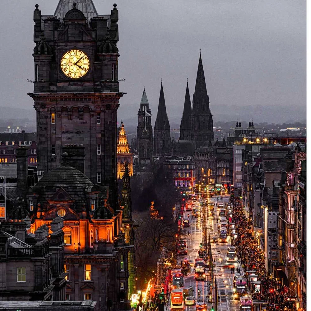 Edinburgh cityscape with hills beyond