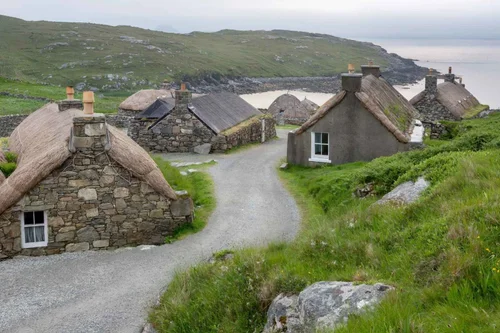 A restored blackhouse village on Lewis