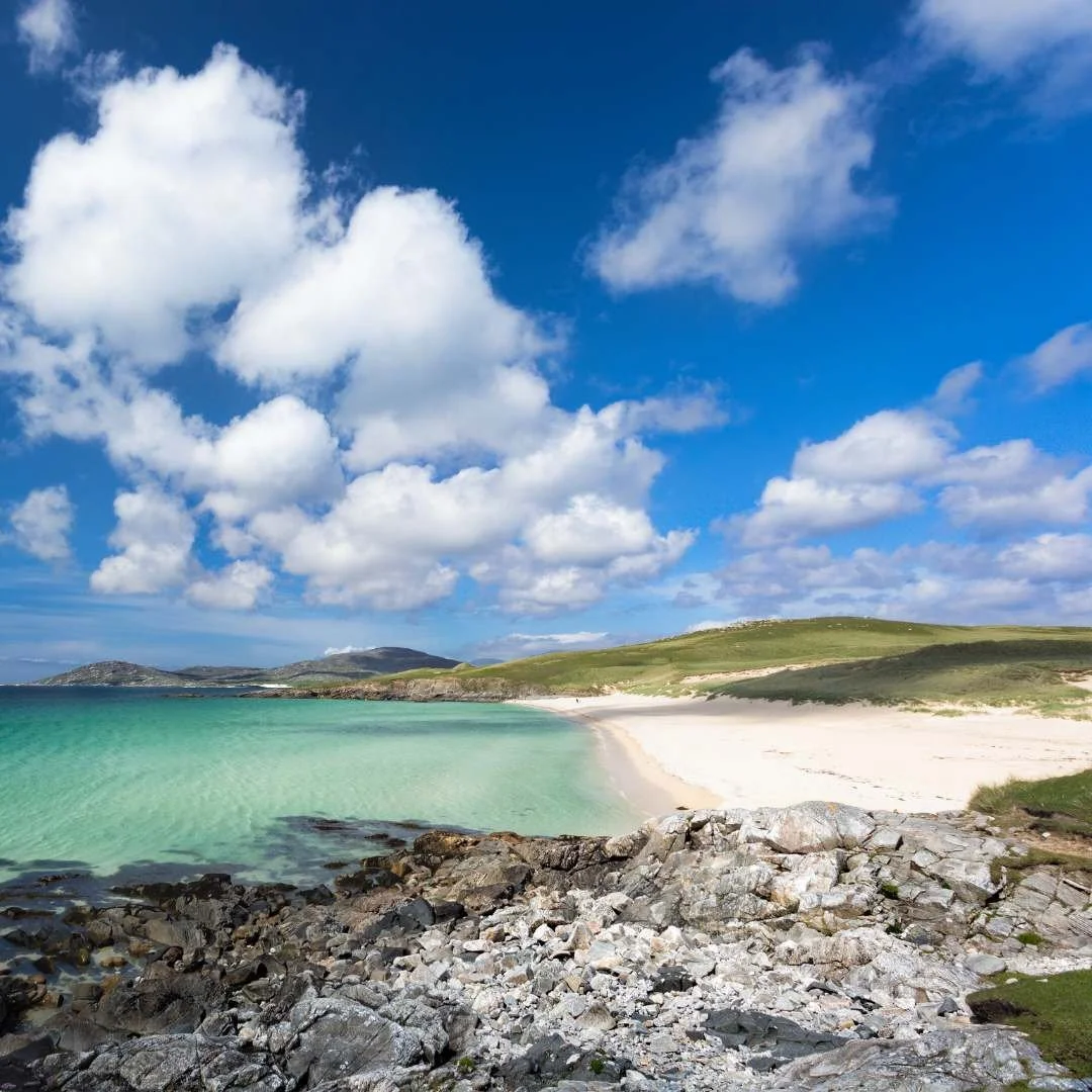 Pale sand and turquoise water on a Scottish island beach