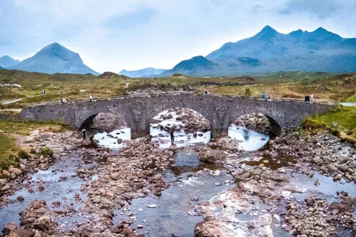 The old bridge at Sligachan with the Cuillin behind