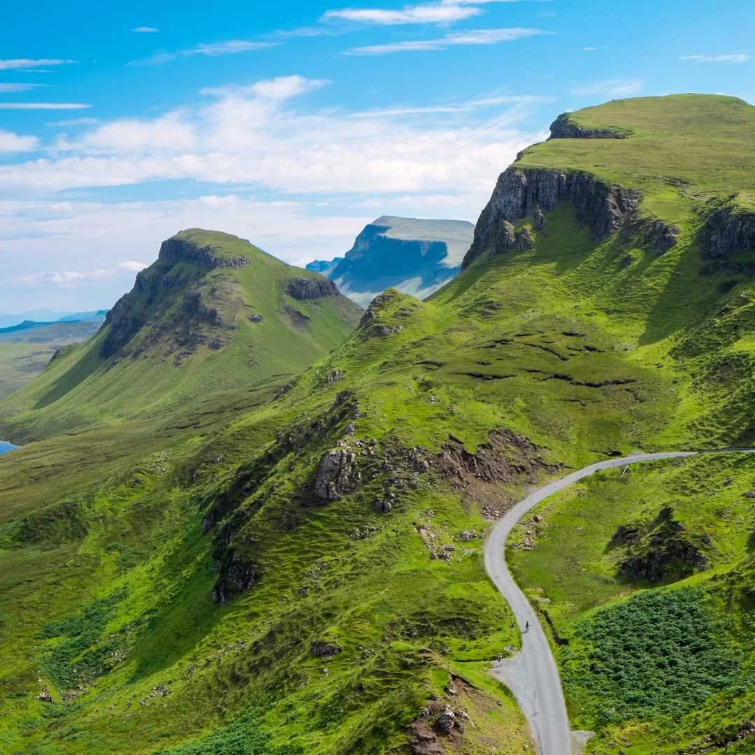 A winding road through the dramatic landscape of the Isle of Skye
