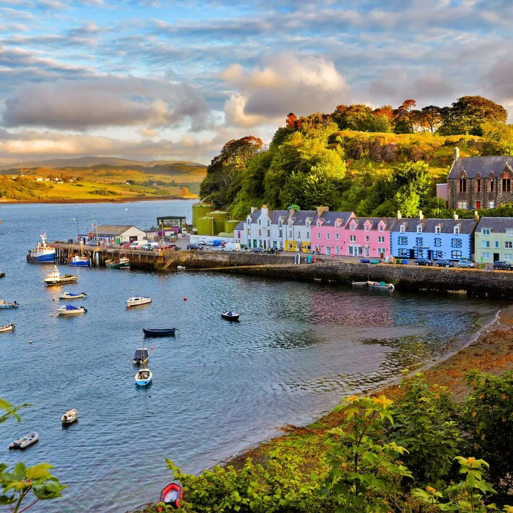 Colourful houses along the harbour in Portree on the Isle of Skye