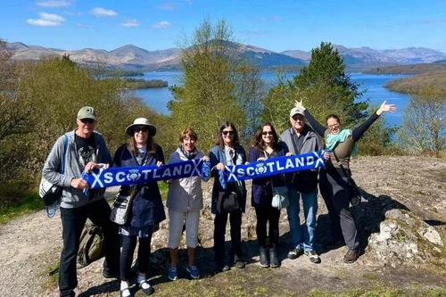 A tour group at a Loch Lomond viewpoint