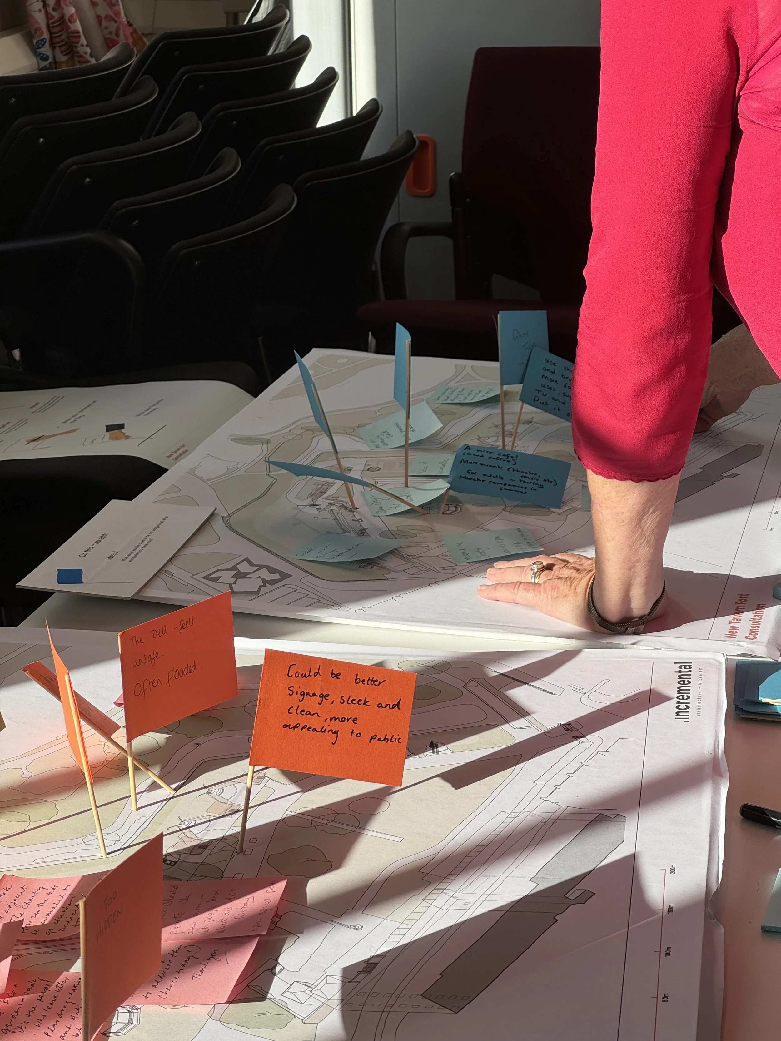 Annotated plans with comments from the community engagement event