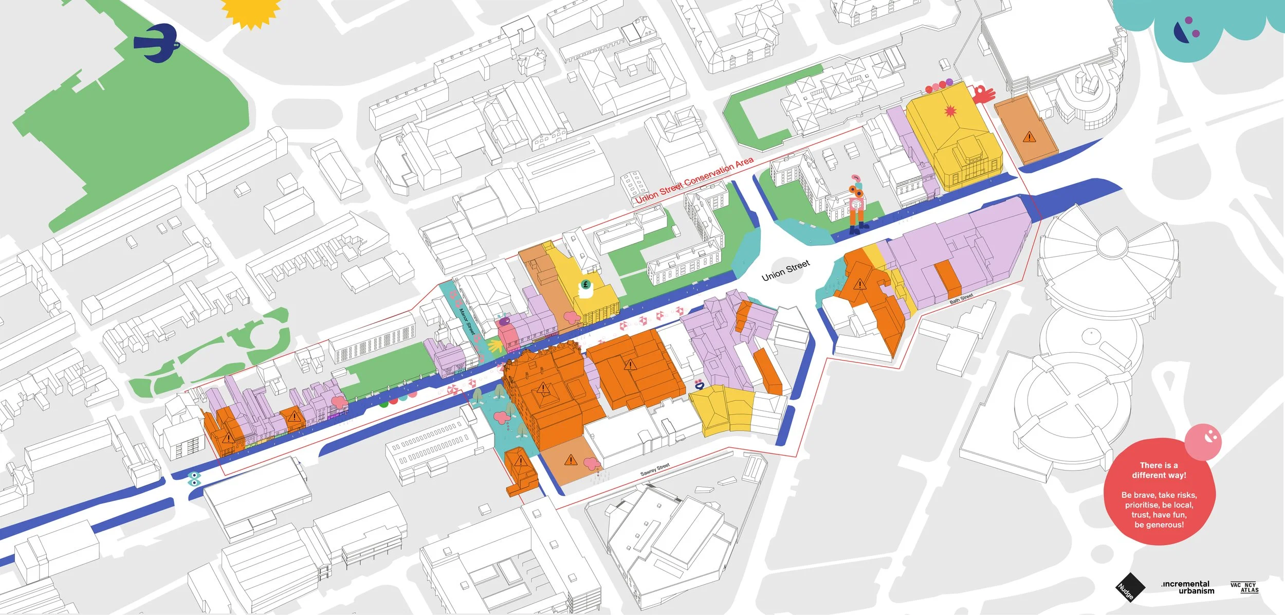 A map showing plans for the union street party and public engagement event