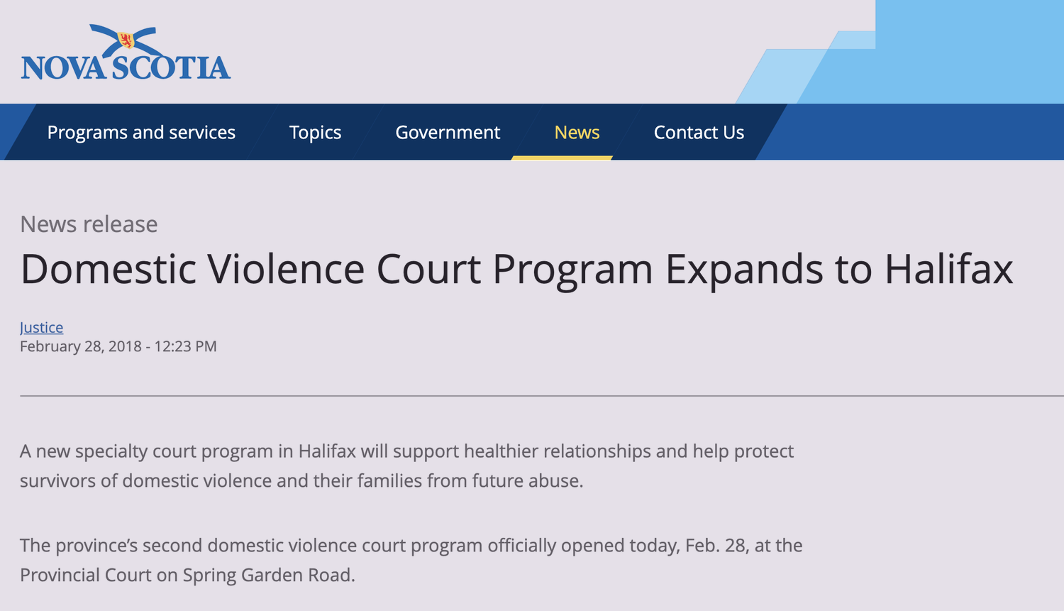 A Domestic Violence Court Program for Nova Scotia