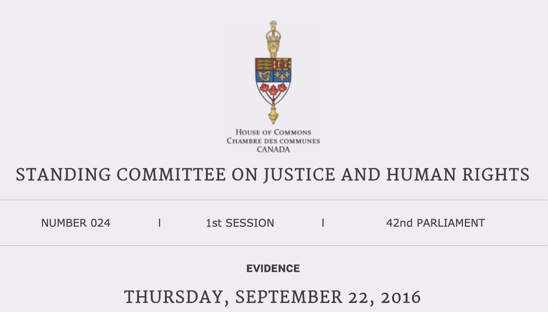 House of Commons Standing Committee - Bill C-242 an Act to Amend the Criminal Code