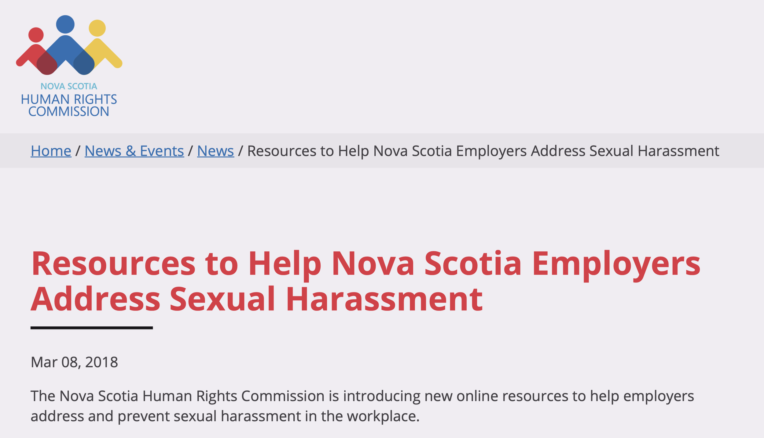 NS Human Rights Commission Resources on Sexual Harassment
