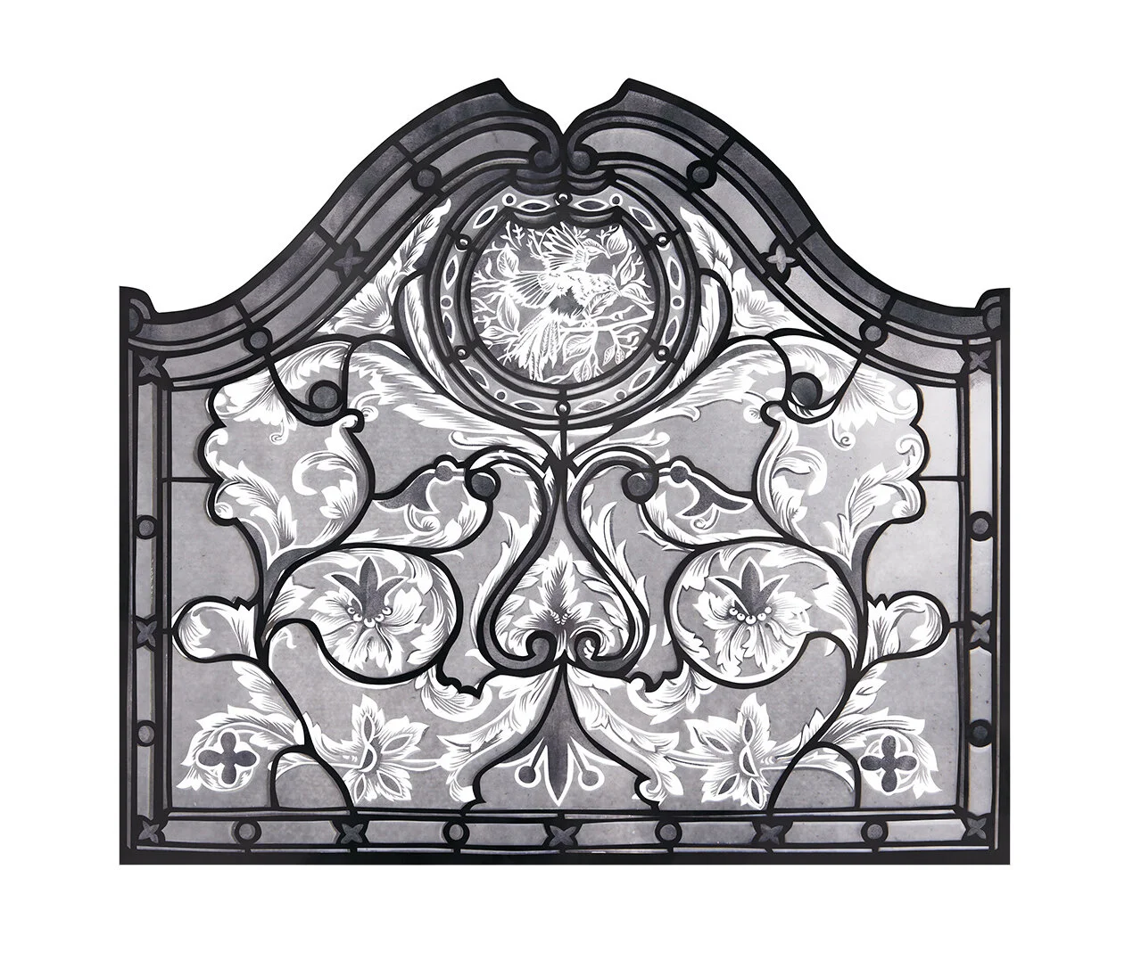 Stage prop design of a stained glass window5.5 x 5.5 metresThe leading of the stained glass window design was created in a vector autocad file which was then laser cut out of wood.