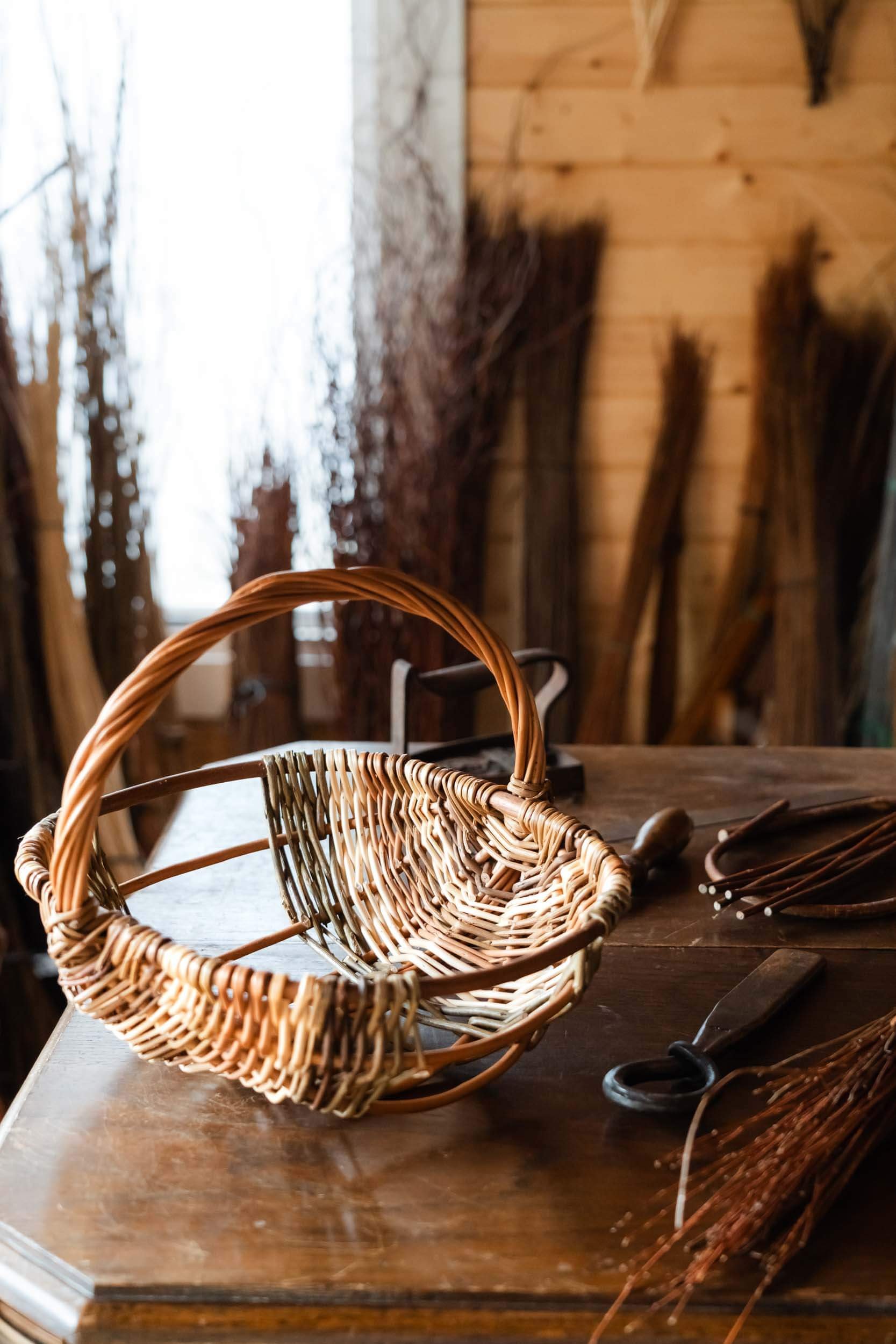 willow basket on table during professional photoshoot