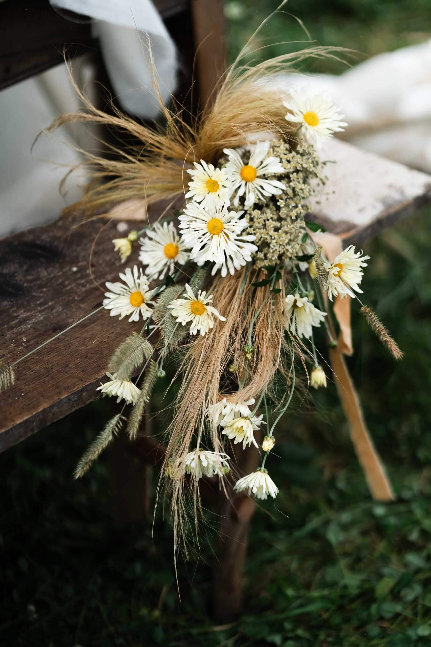 bouquet of flowers on seat