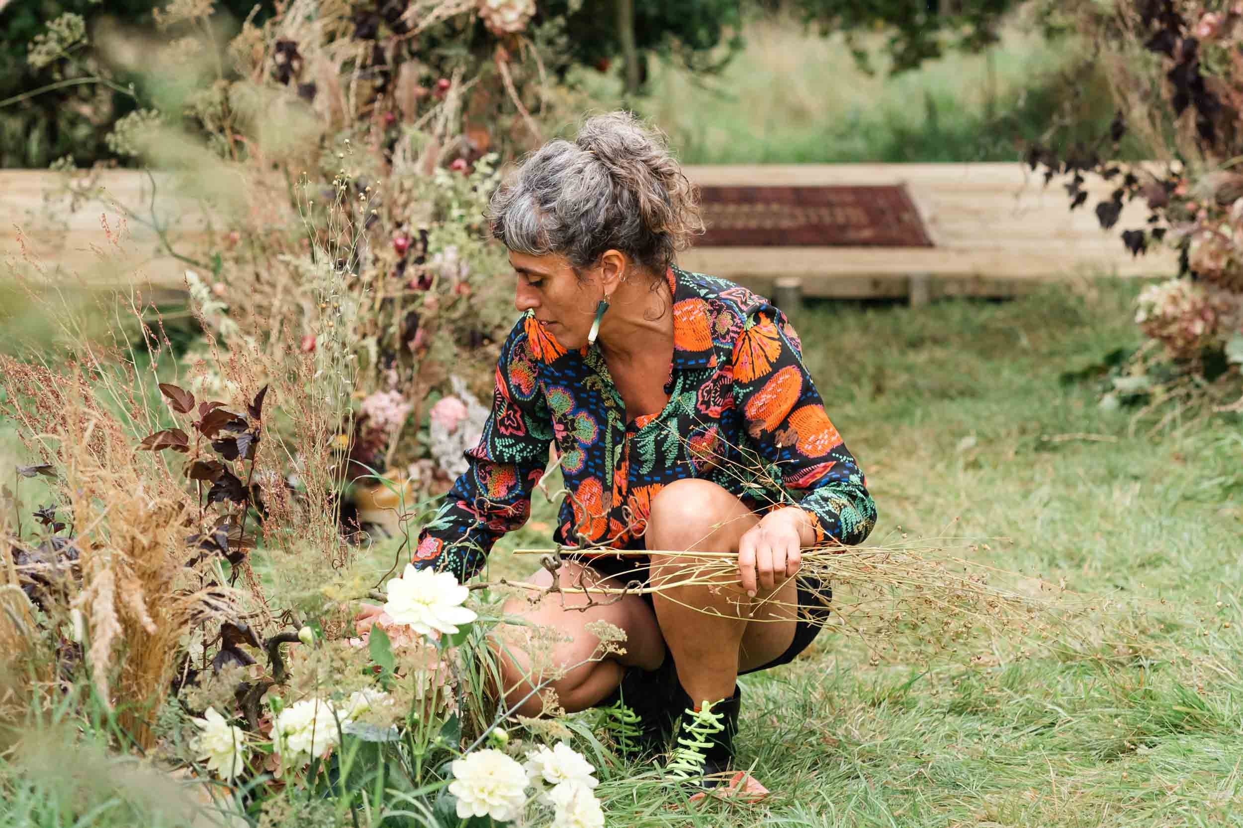 florist working on installation