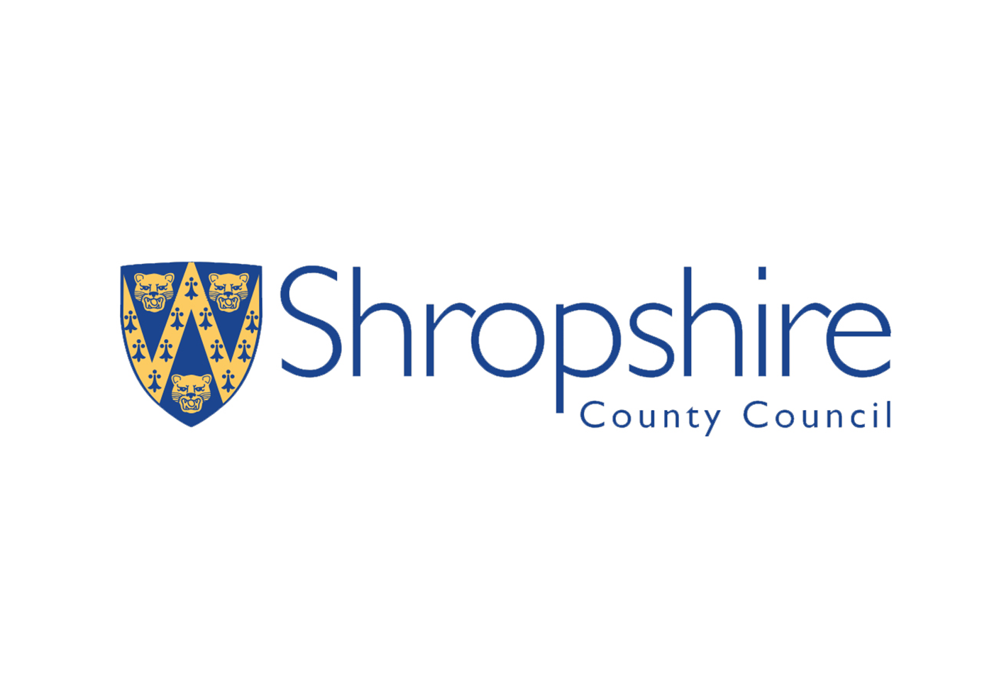 Shropshire County Council logo featuring a shield with three lion faces and the word "Shropshire" in blue text.