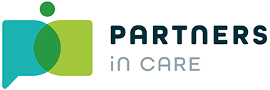 Logo for Partners in Care featuring a stylized green and blue icon with the words 'PARTNERS in CARE'