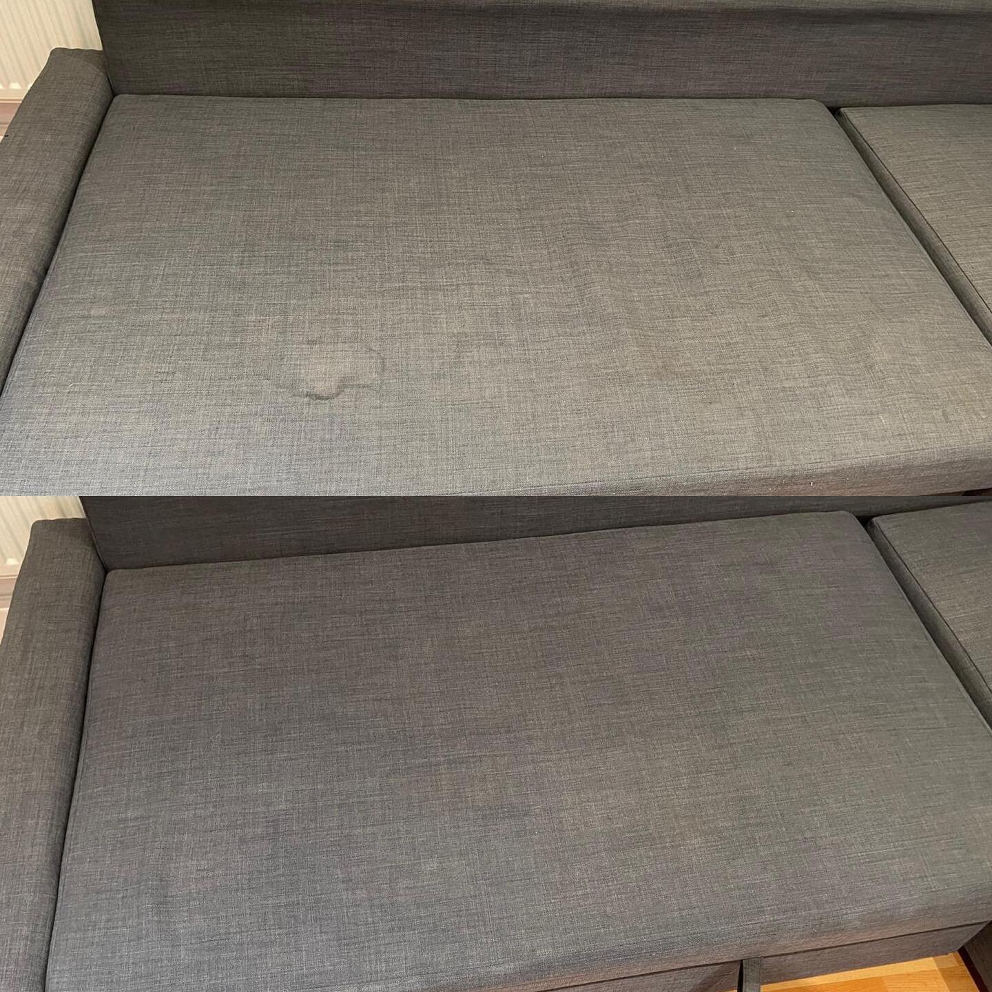 A beautiful before and after photo from this job we had this week! The customer wanted to see if this stain/discolouration would lift from the sofa! I guess these results speak for themselves. 
____________________________________________________
BOO