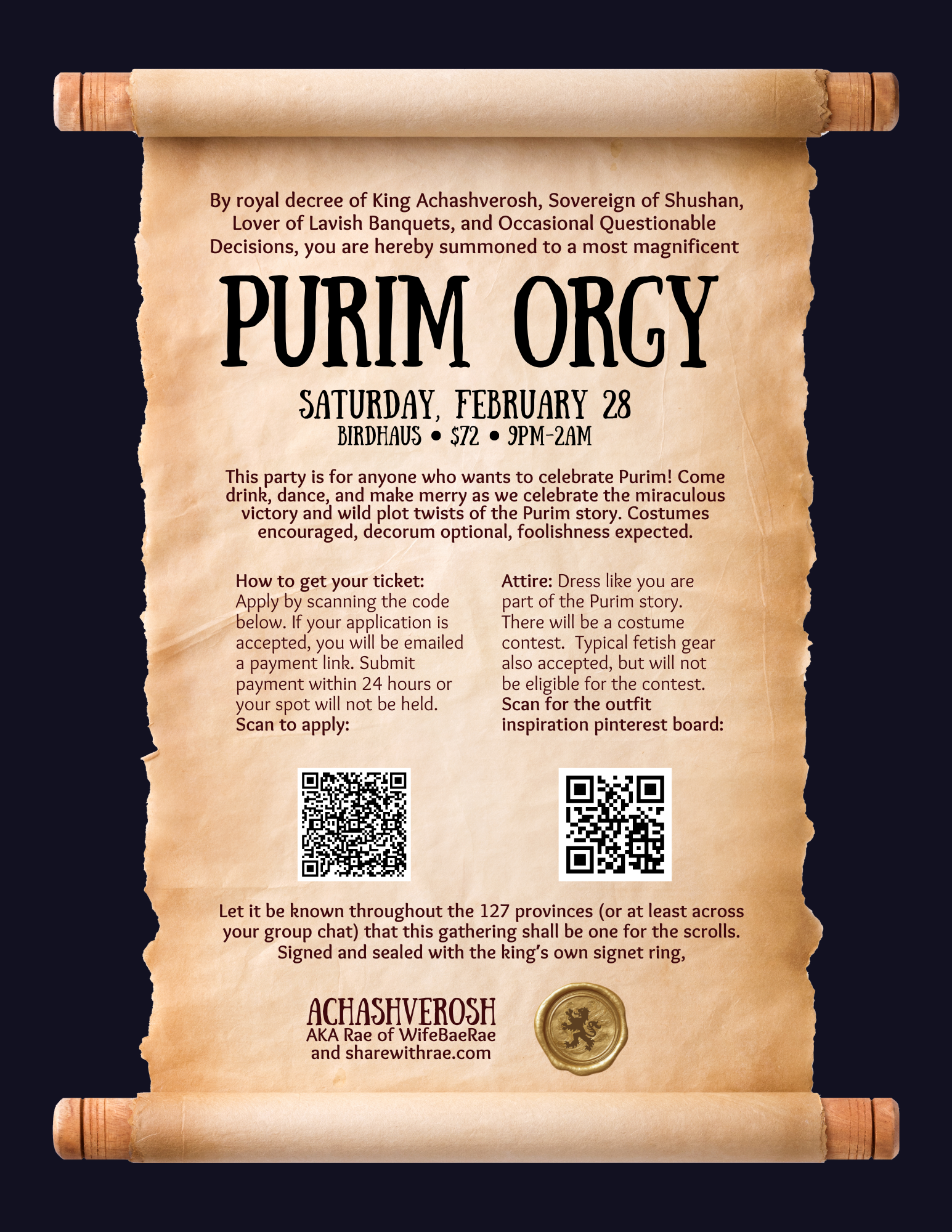 Purim Orgy: A sex positive purim party for adults in Toronto