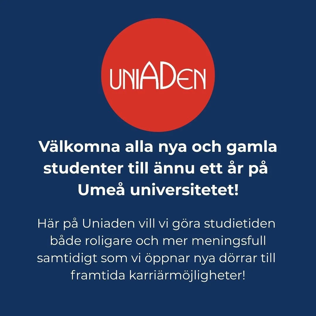 V&auml;lkomna till &auml;nnu ett &aring;r i Ume&aring;!🌟Uniaden finns h&auml;r f&ouml;r att g&ouml;ra studietiden b&aring;de roligare och full av m&ouml;jligheter🚀

F&ouml;lj oss f&ouml;r att f&aring; koll p&aring; allt som h&auml;nder!!

#Uniaden2