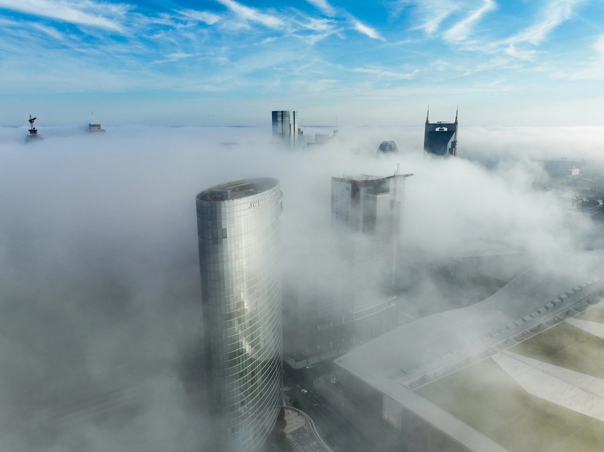 Foggy Nashville, TN skyline JW Marriot and ATT Building