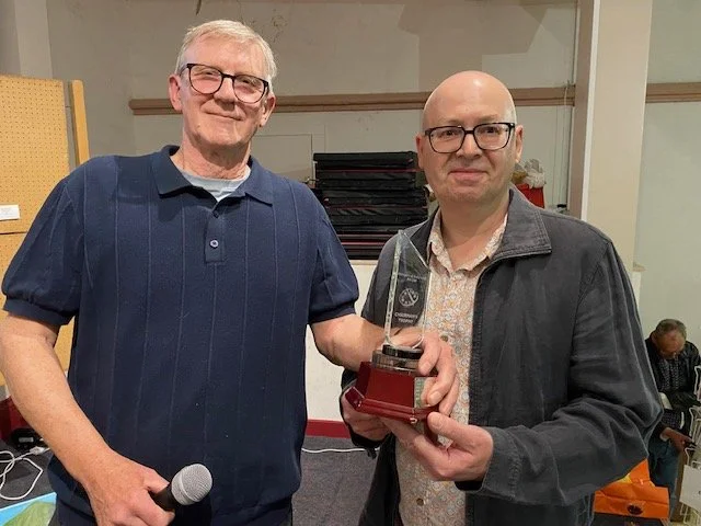 Ian Aspinalls receiving the Chairman's Choice Trophy from Chairman Rod Birchall