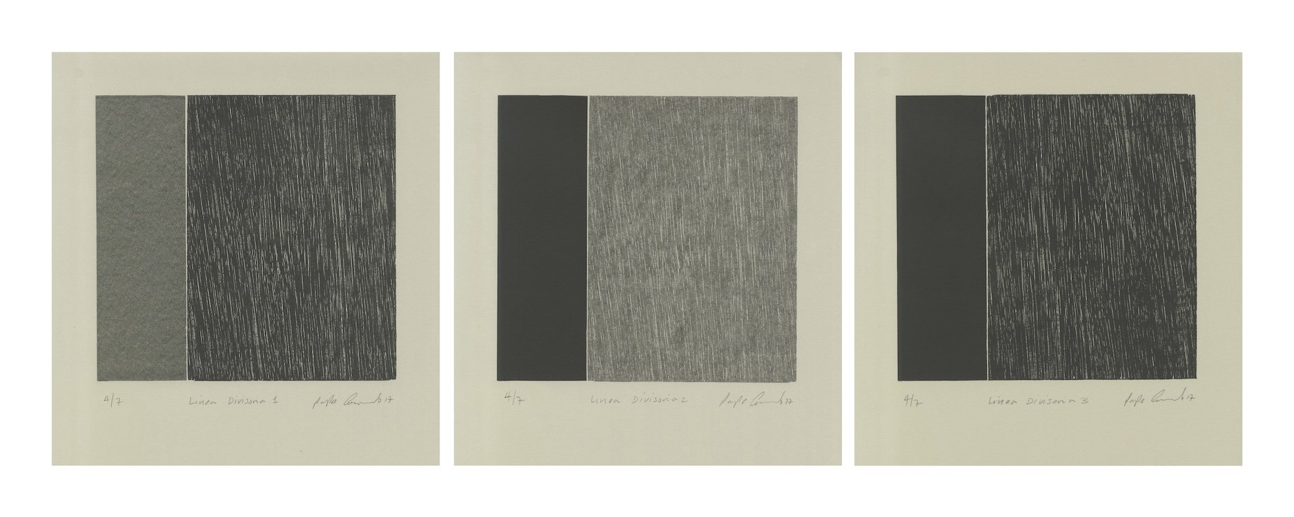 Linea Divisoria 1,2,3 / 2 plates relief print, Triptych, 12” x 11” each