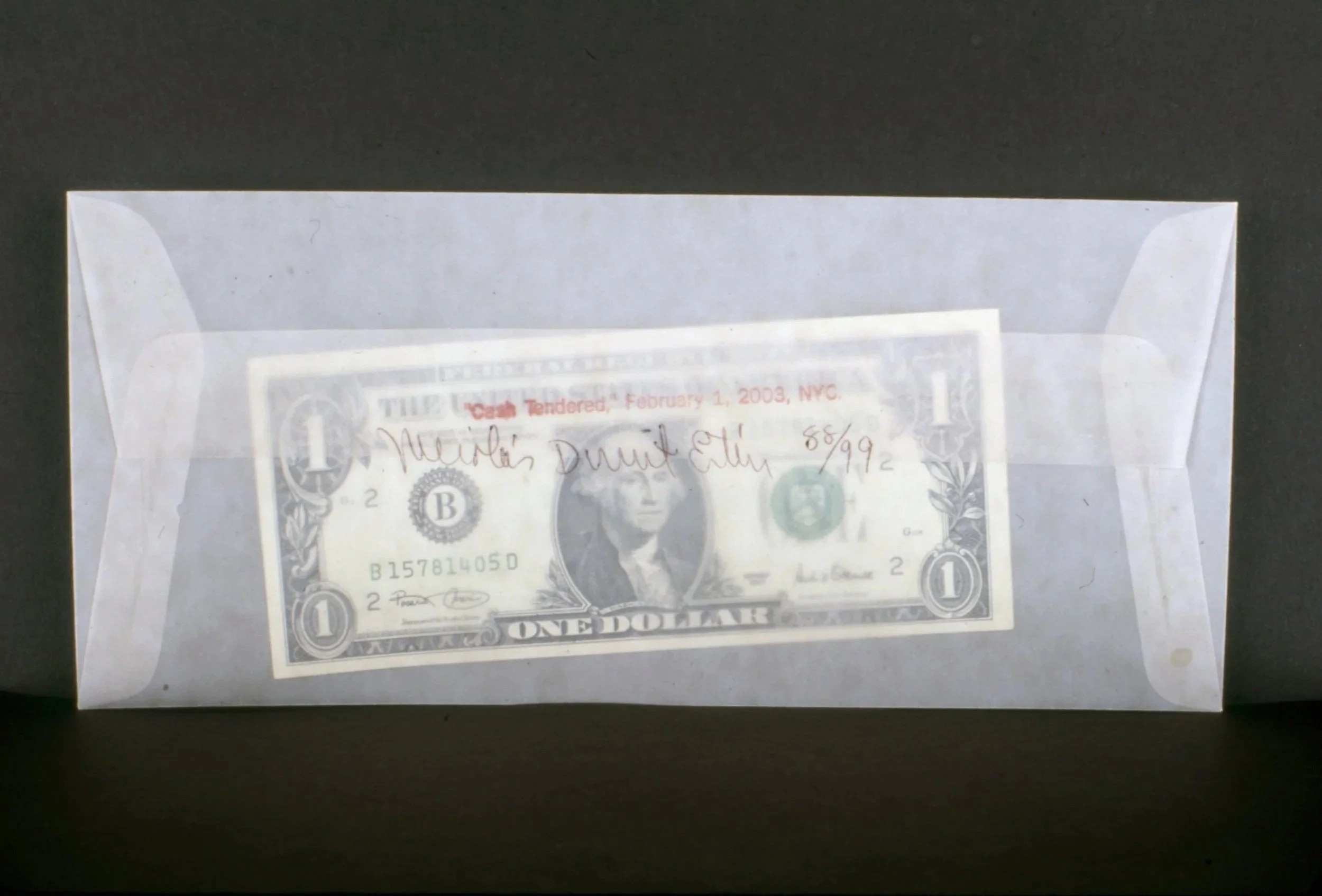  Nicolás Dumit Estévez,  Cash Tendered  2003, gallery intervention  