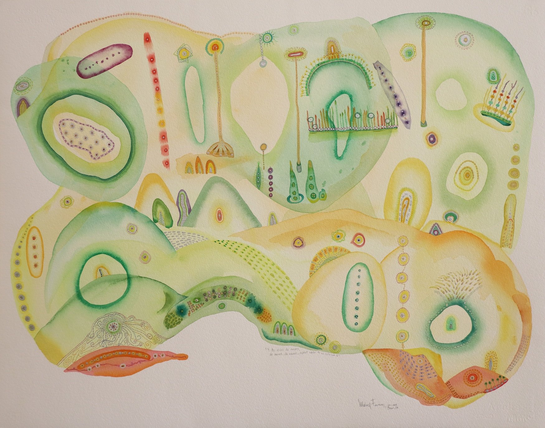  T e echo de menos, de menos, de menos…espacio vacío de mi corazón I , 2019 / Watercolor, color pencil and graphite pencil on watercolor paper Arches 300g, 56 x 76 cm / Photo: Mónica Ferreras 