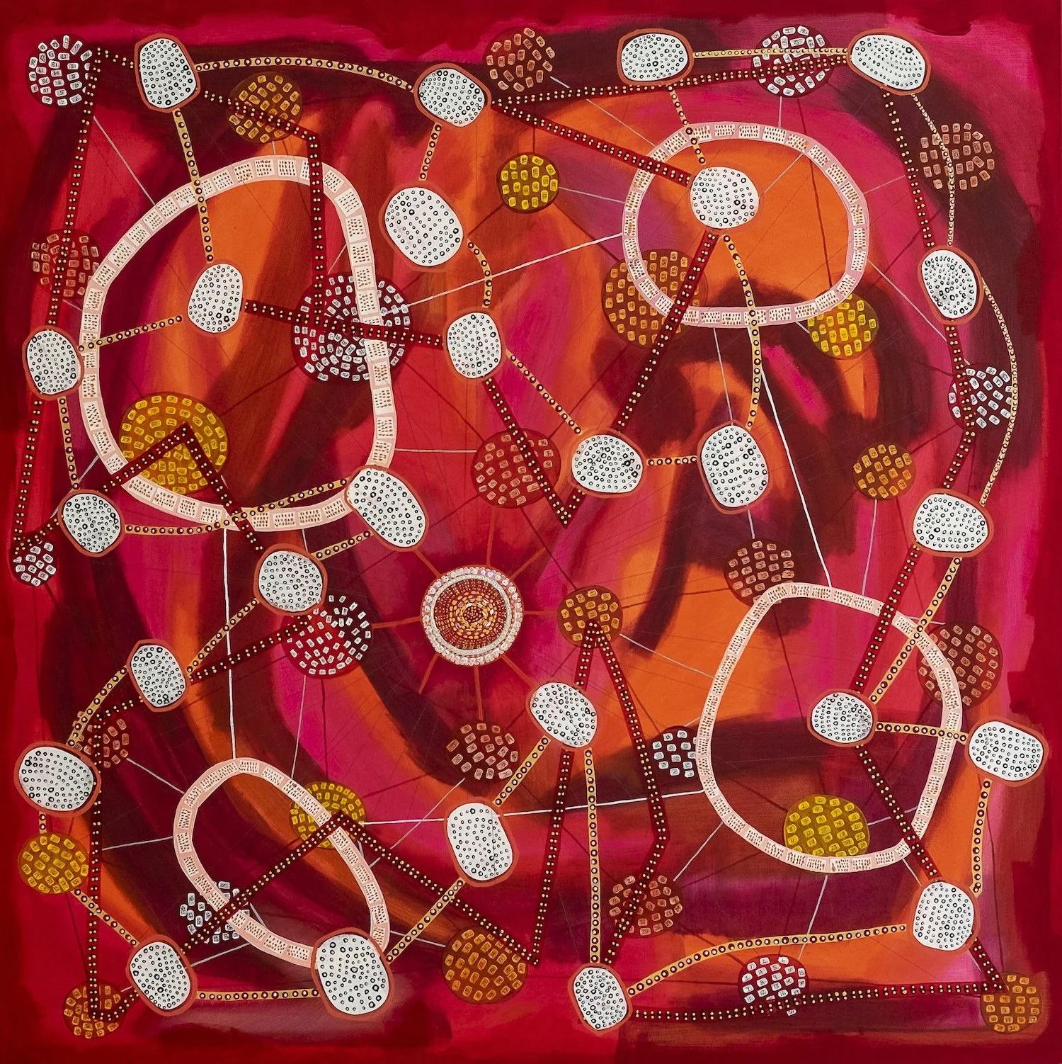 &nbsp;   Un día rojo Maya Angelou me dijo,  2018 / Mixed media on canvas, 100 x 100 cm /  Photo:  Mariano Hernández 