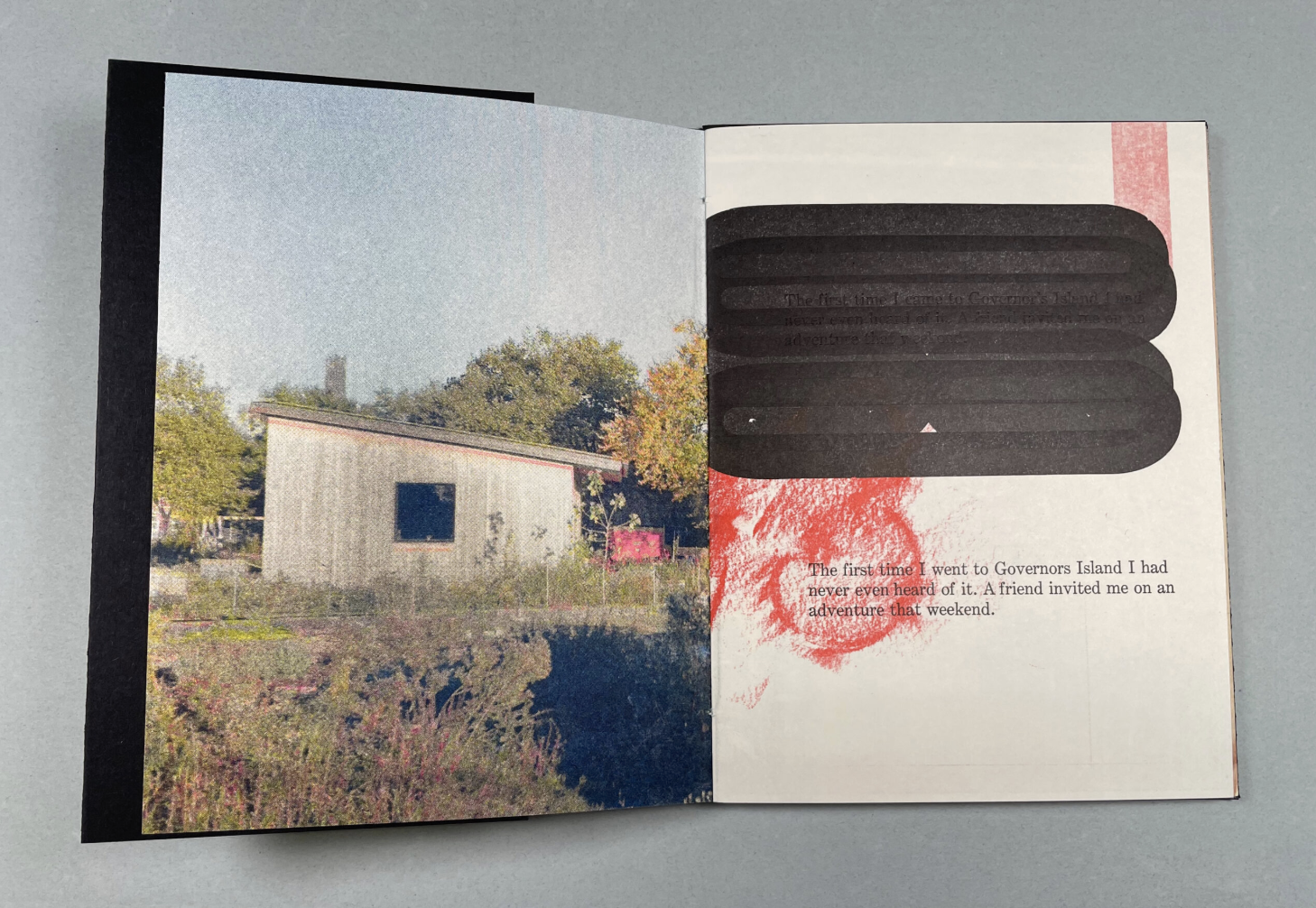  Sarah Nicholls,  Decommissioning,  2025 / letterpress, hot foil stamping, and riso on paper / Edition of 35. 7" x 5.25" closed; 7" x 11" open 