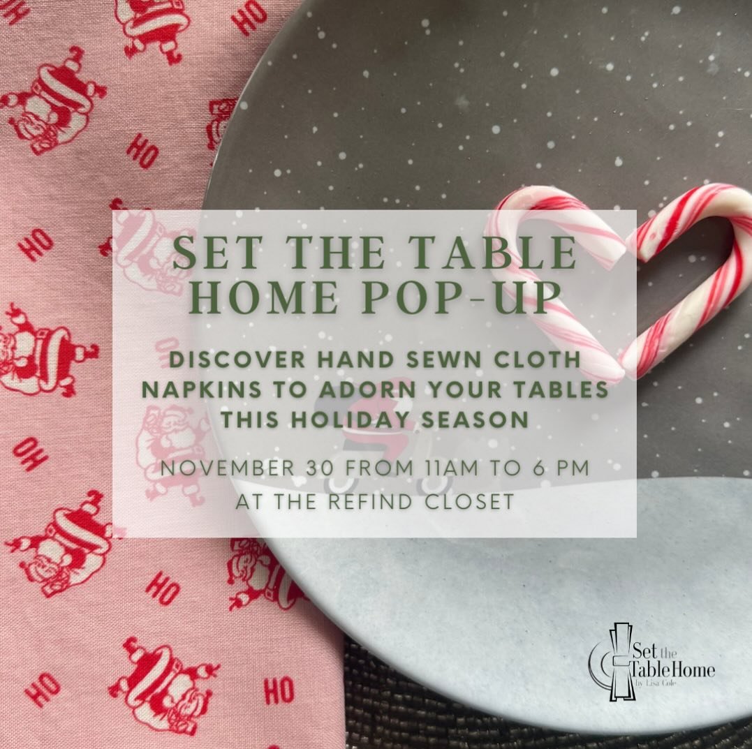 ℋℴ𝓁𝒾𝒹𝒶𝓎 𝒫ℴ𝓅 𝒰𝓅! 
I am so excited to be back at the @the_refindcloset for a HOLIDAY POP UP! 
I will be at The Refind Closet on Saturday,
November 30 from 11 am to 6 pm and I have loads of new napkin prints to share! 
🎄🍽🎄🍽🎄
I have so many