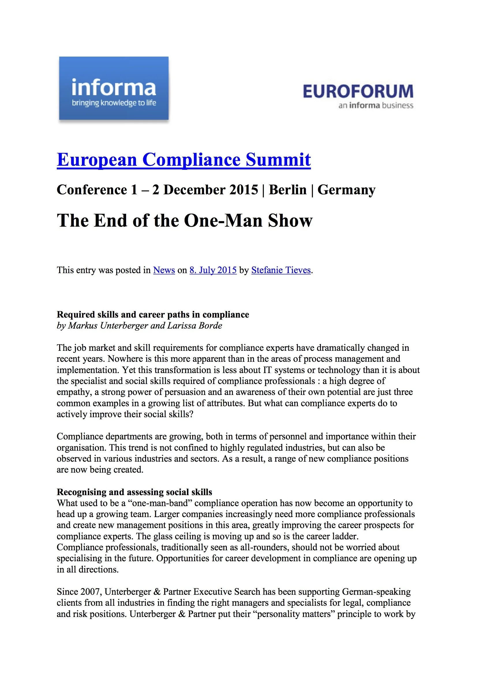 The End of the One-Man Show