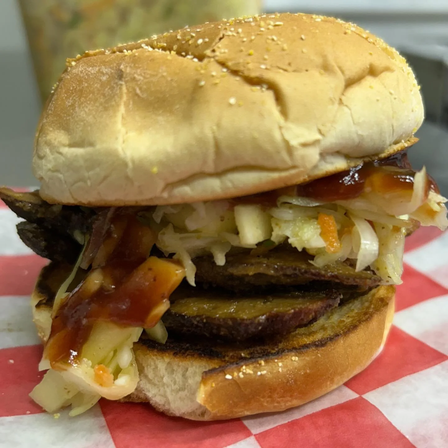 Last Day for the BBQ Rib Sandwich! Come eat it today @patronsaintsbrewery from 12-8pm. Eat at the Brewery with a pint or take it to go! We also have Chai Sugar cookies &amp; PB Brownies from @vegan_taste419  #vegan #veganfood #plantbased #vegetarian 