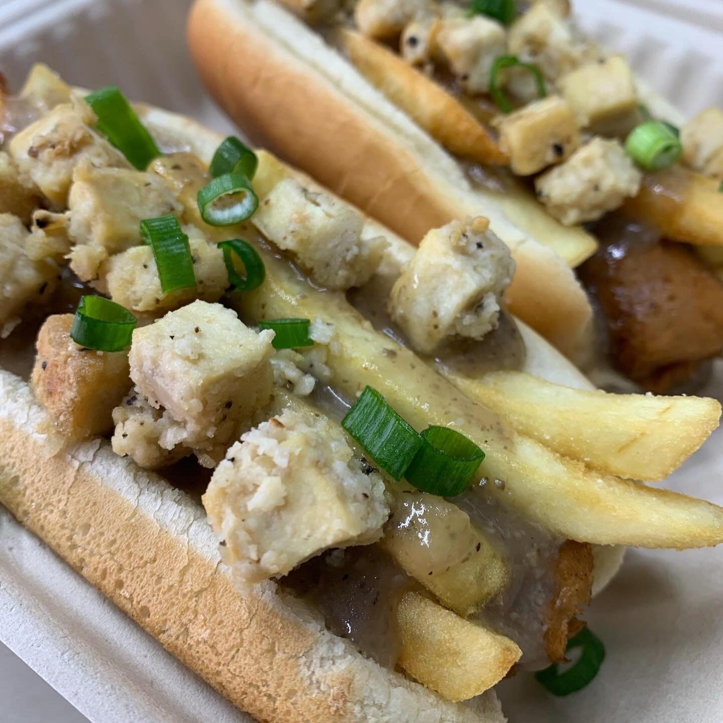 Last day for Poutine!! Do you prefer your gravy n curds on fries or a hotdog? Come get your favorites today @patronsaintsbrewery from 12-8pm.  #vegan #plantbased #toledo #419 #poutine