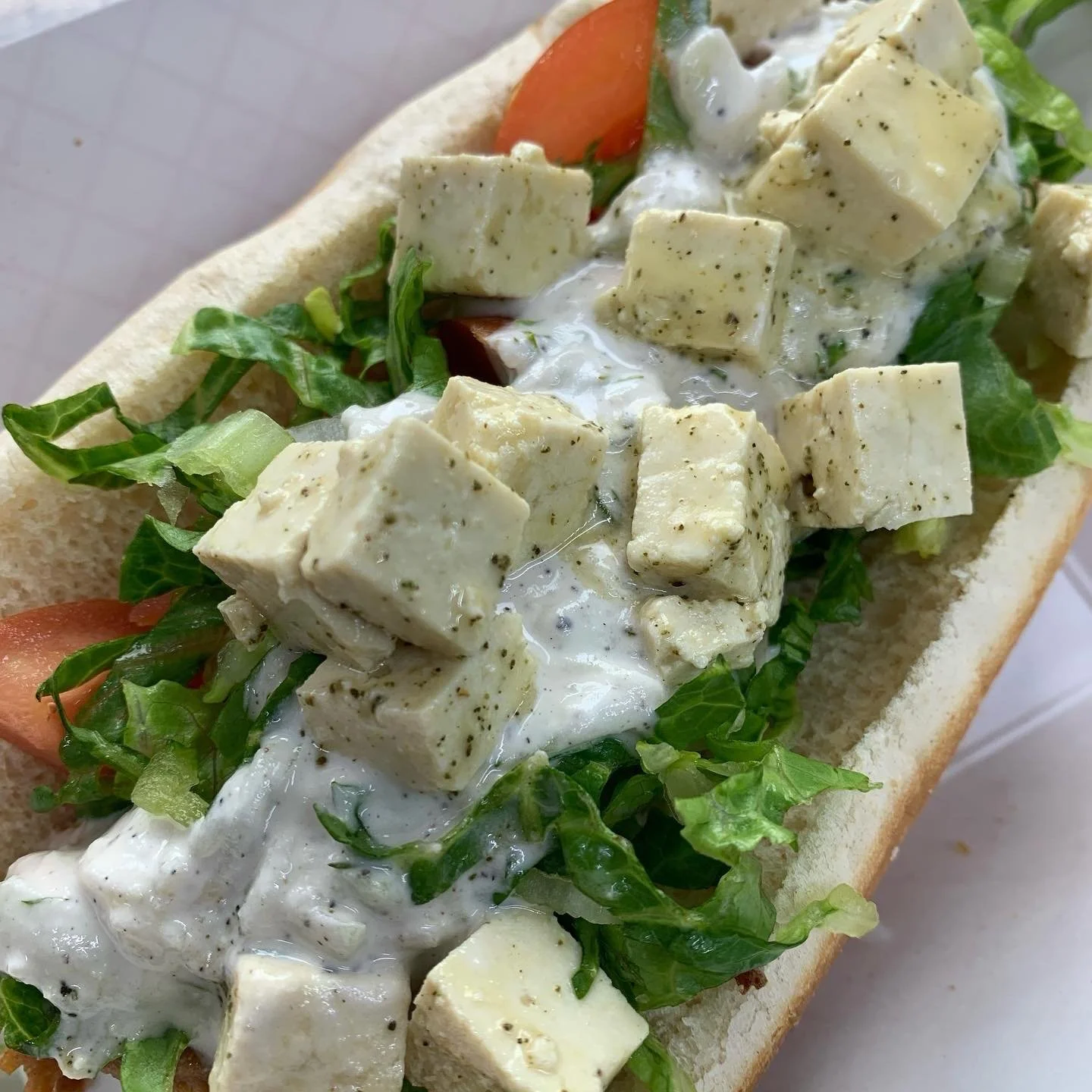 Last Day for the Greek Dog! We also have potato salad and all the desserts, including a bunch of Fruity Marshmallow Crispys from @sugar.rusch.bakery  Find us today @patronsaintsbrewery from 12-8pm  #vegantoledo #veganfoodporn #plantbased #foodtruck #