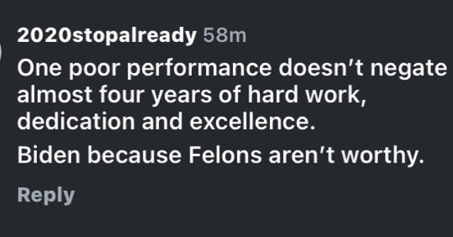 BIDEN
because felons aren&rsquo;t worthy of the office!
🇺🇸