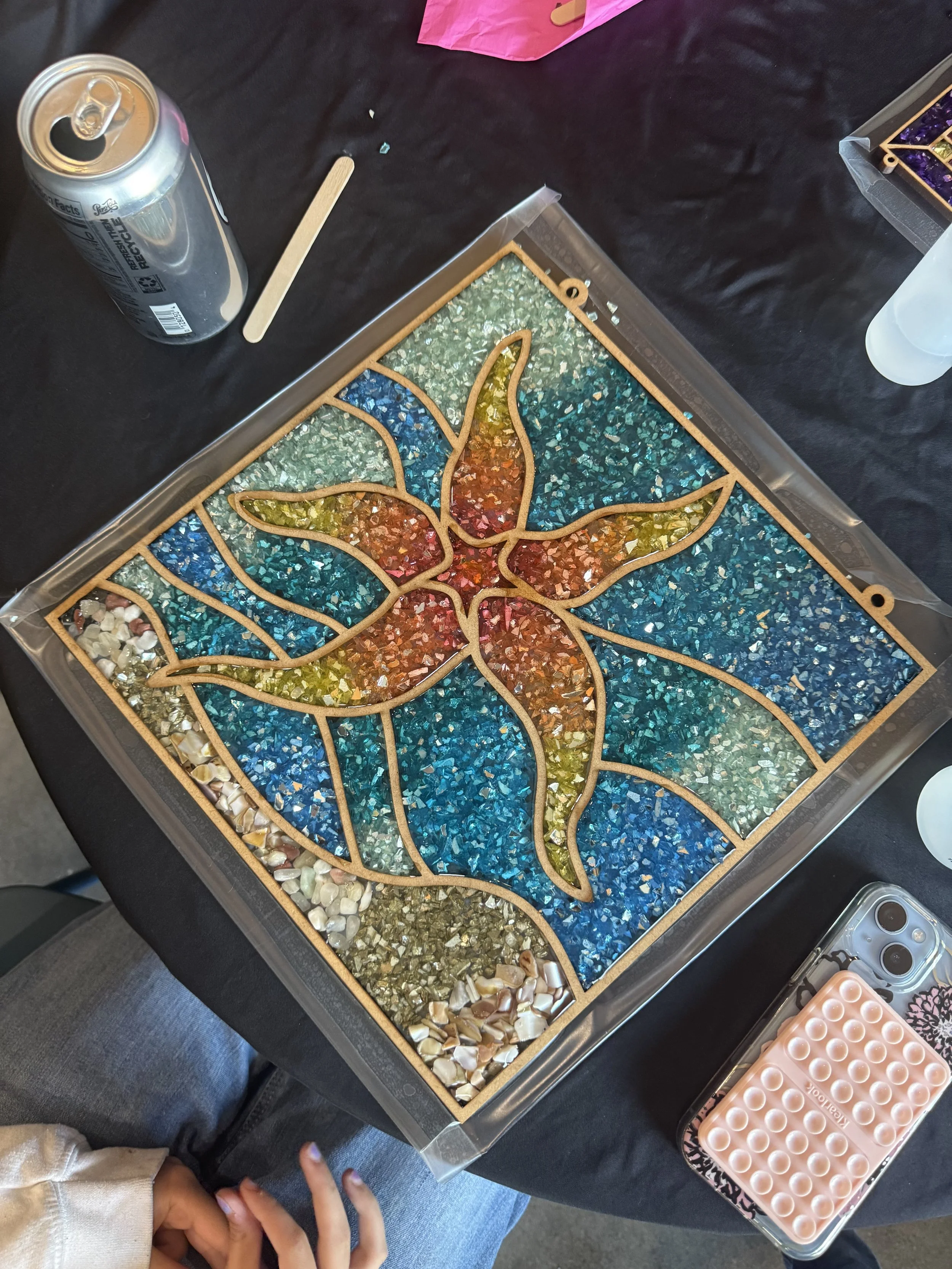 Crushed Glass Art at the Manette Wine Bar
