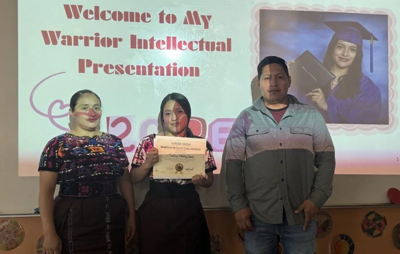 An ARISE senior with her family after her Warrior Intellectual Defense