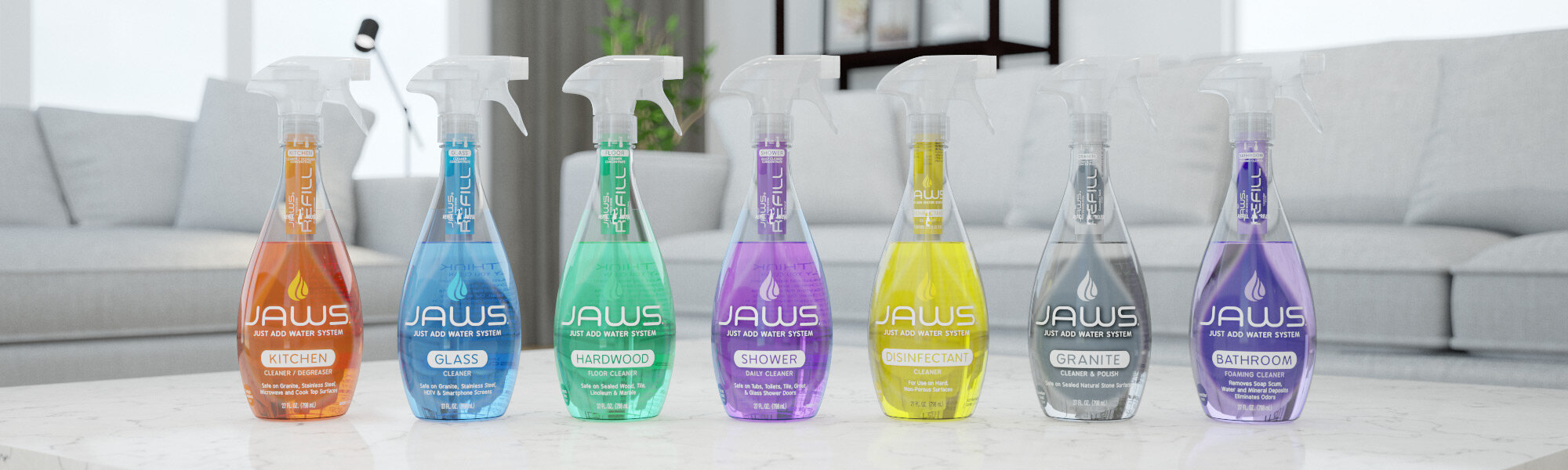 Jaws Cleaner Shower Cleaner Bottle with 2 Refill Pods. Refillable Cleaning Supplies.