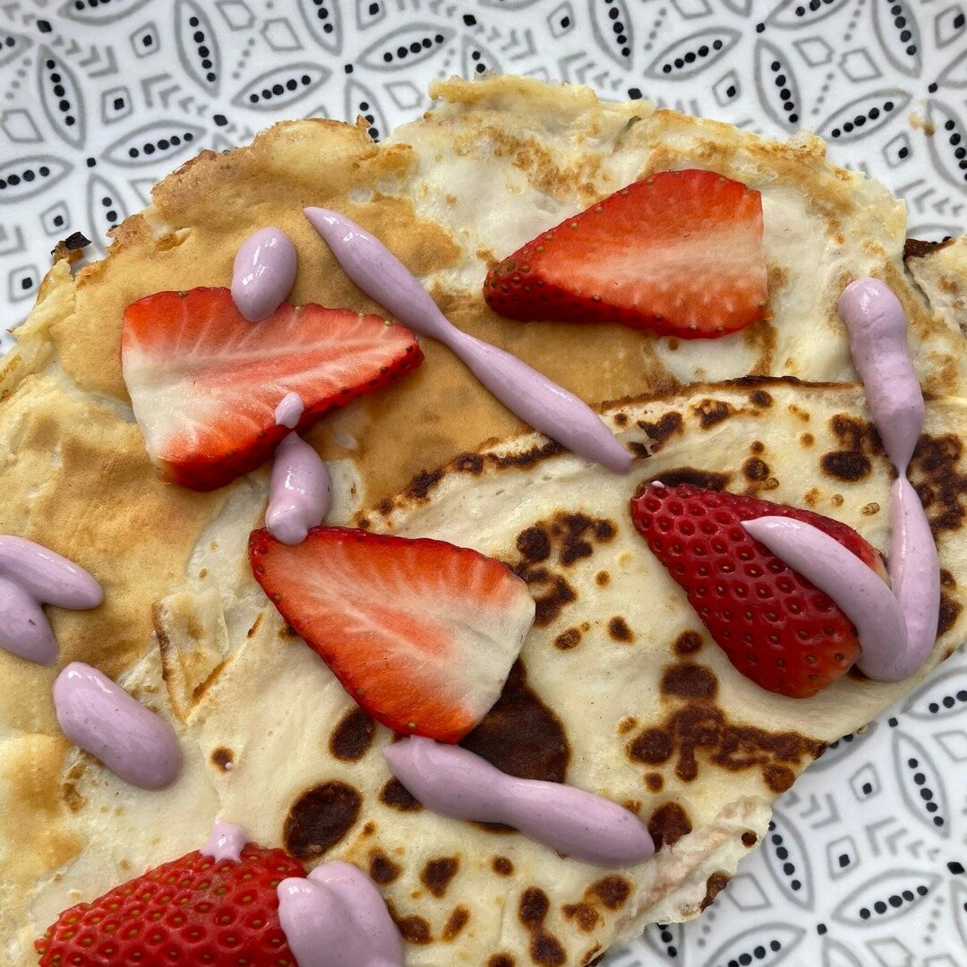 Happy shrove Tuesday - here's our pancake with on-brand purple, blueberry yoghurt and strawberries. 😃 #pancakeday #yumyum
