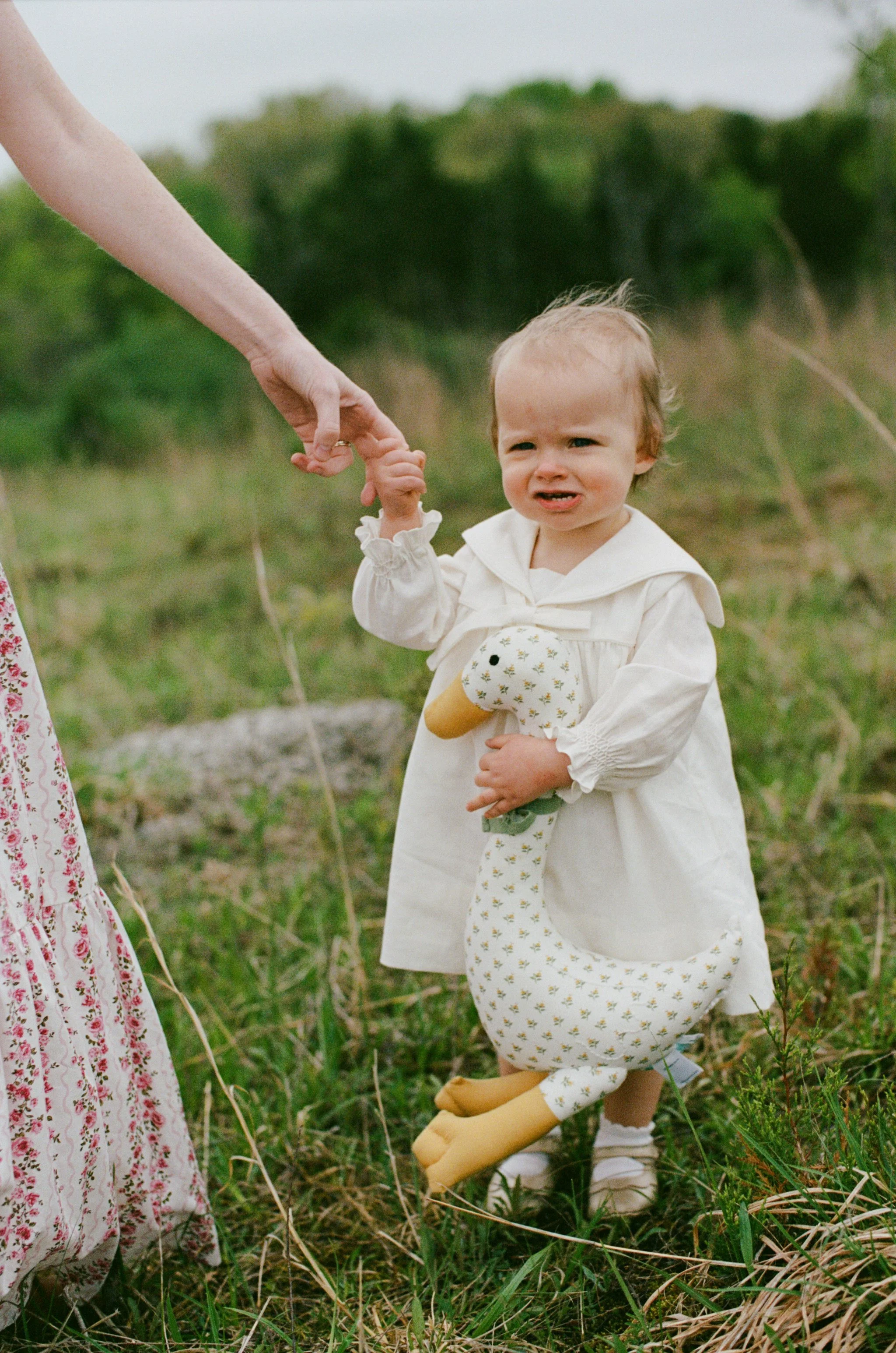Portrait of a young child standing in a dress during their family shoot