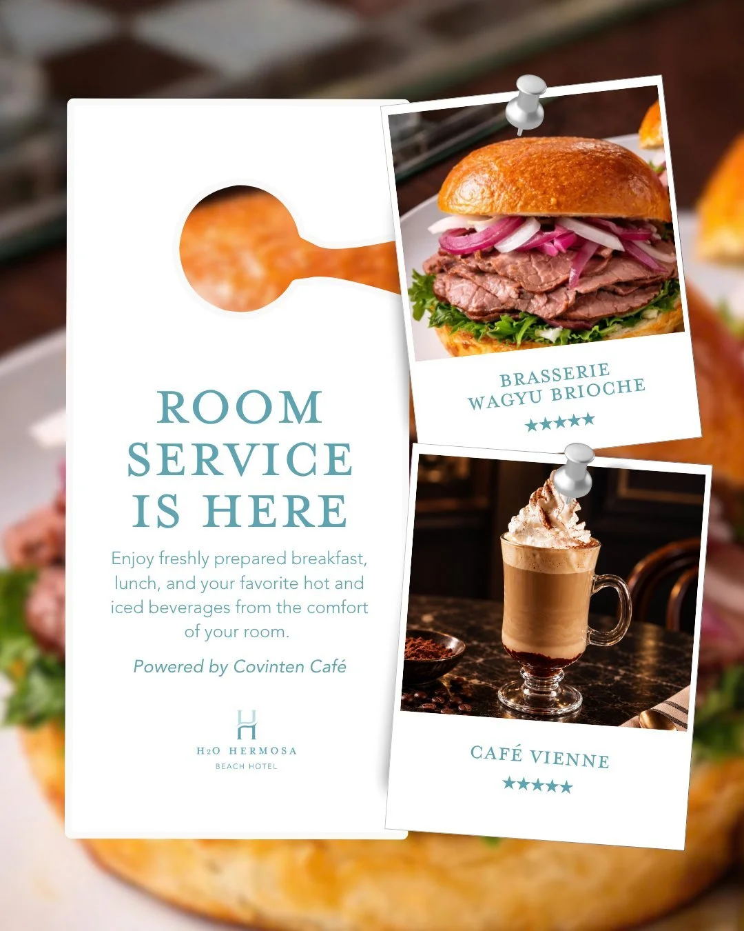 🍽️ Room service is now available at H2O Hermosa Beach Hotel, powered by local Hermosa Beach restaurant @covintencafe! 

Enjoy freshly prepared breakfast, lunch, and your favorite hot and iced beverages from the comfort of your room.

Available Tuesd