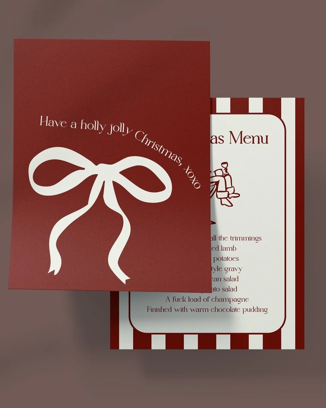 Have a holly jolly Christmas.
Custom menu double-sided on 300GSM satin stock 🤤😍🤤💖