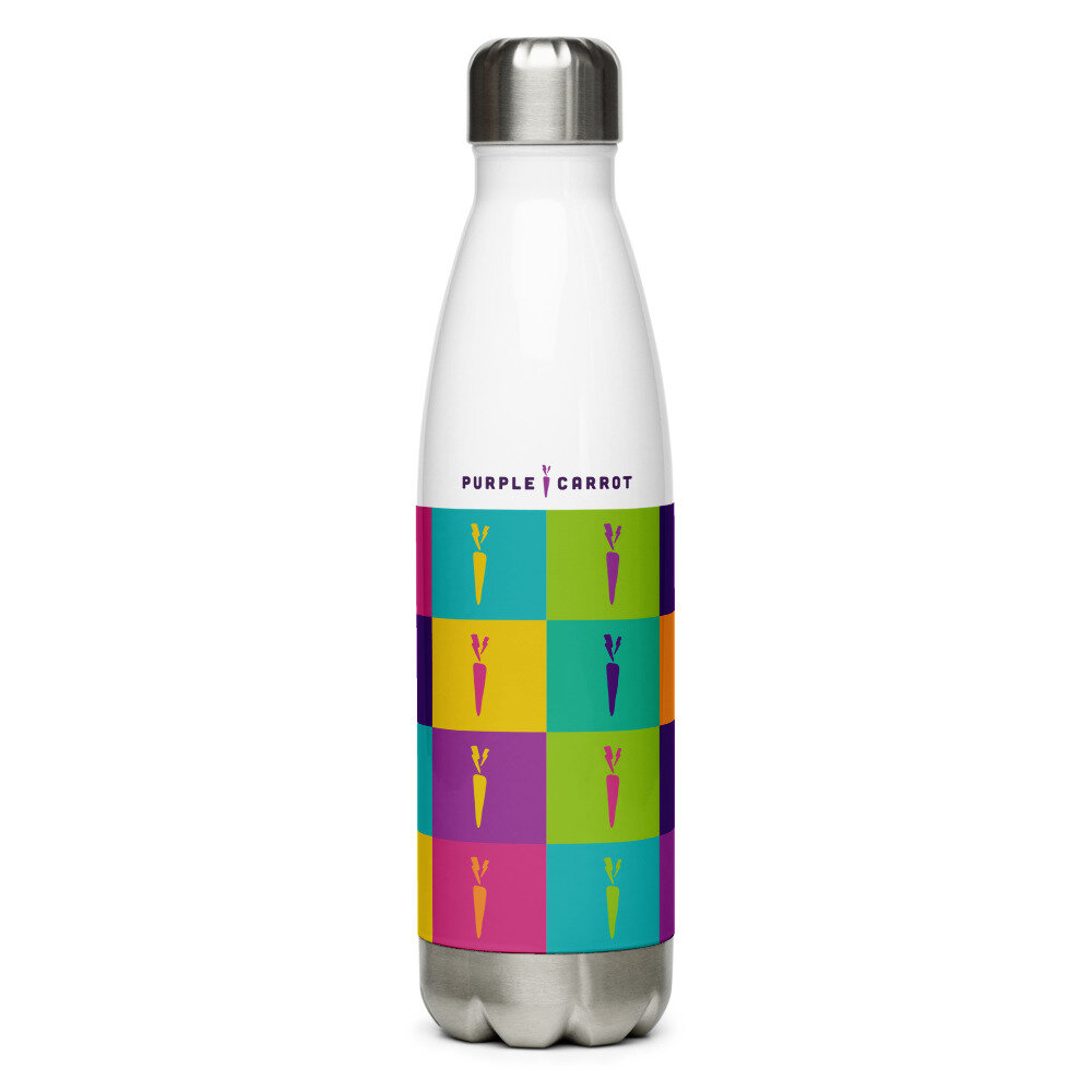 Stainless Steel Water Bottle, Bright Squares — Purple Carrot Merchandise